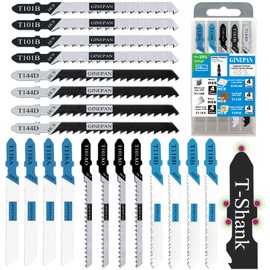 20PCS T Shank Jigsaw Blades Tool for Wood Plastic Metal Compatible with 90% Power Jig Saws Such as Bosch DEWALT RYOBI One+ Makita SKIL Black+Decker Includes 4 Each of T101B T101AO T144D T118A & T118B