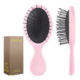 Jurrissa Mini Hair Bursh for Women,girls-Protable Travel Size Hair Brush for Pockets,Purse,backpack-Mini Detangler Brush for All Hair Types,Small Hair Brush for Detangling(1 Pack-Pink)