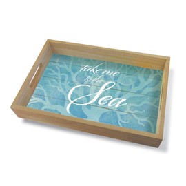 Tropical Island Coastal Wood Tray Large Take Me to the Sea