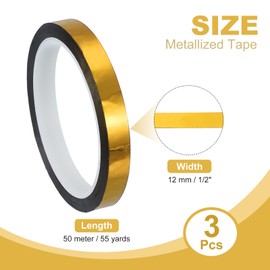 PATIKIL Metallised Polyester Film Tape 12 mm x 50 Metres, Pack of 3 Metallic Decorative Tape, Shiny Golden Tape for Detailing, Accent Wall, Graphic Art, Boat Trim Walls