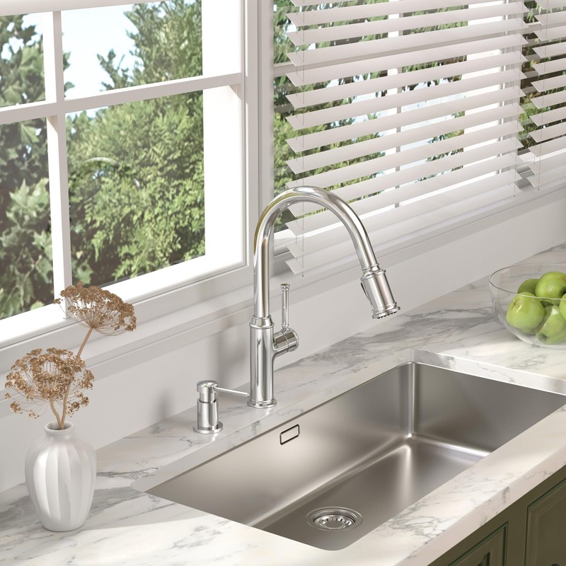 Lava Odoro Chrome Soap Dispenser for Kitchen Sink, Modern Brass