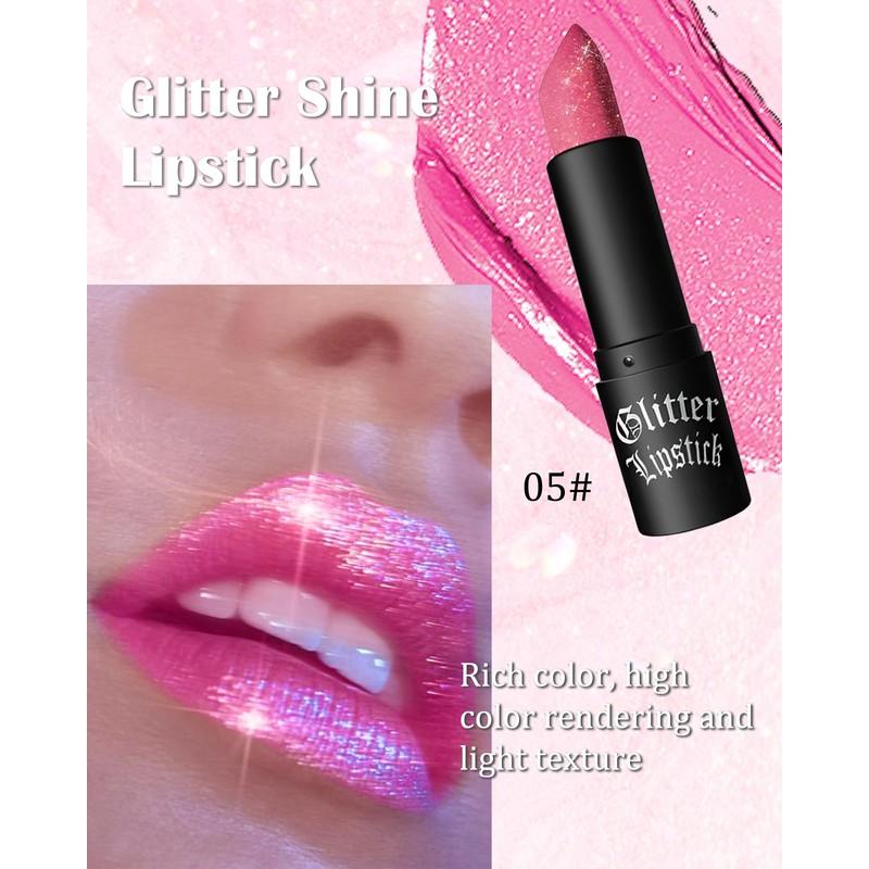 Glitter Lipstick, Diamond Metallic Sparkling Matte Lipstick, Waterproof Long Lasting