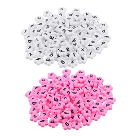 Gadpiparty 200Pcs Flower Shape Acrylic Beads for DIY Jewelry Making Letter Beads with Lowercase Letters Long for Bracelets and Necklaces