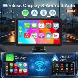 Portable Carplay Screen for Car, 7" HD Touchscreen Car Stereo with Wireless Android Auto, Car Audio Receivers with Backup Camera/GPS Navigation/Mirror Link/Voice Control/Bluetooth