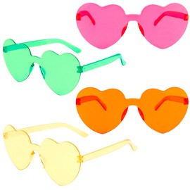 KICOSY 4 Pack Neon Glasses for Women - 80s 90s Retro Rave Heart Sunglasses, Music Festivals, Glow Party & Color War Accessories