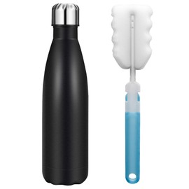 Insulated Water Bottle, Vacuum Stainless Steel & Vacuum Flask Comes with a Cleaning Brush -500ml Stainless Steel Vacuum Bottle, Double Wall Design, Standard Mouth, for Outdoor Sports-Black