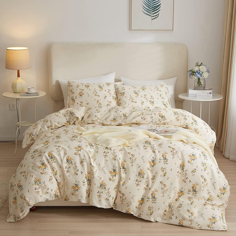 HighBuy French Botanical Comforter Set Full Yellow Floral Printed Bedding