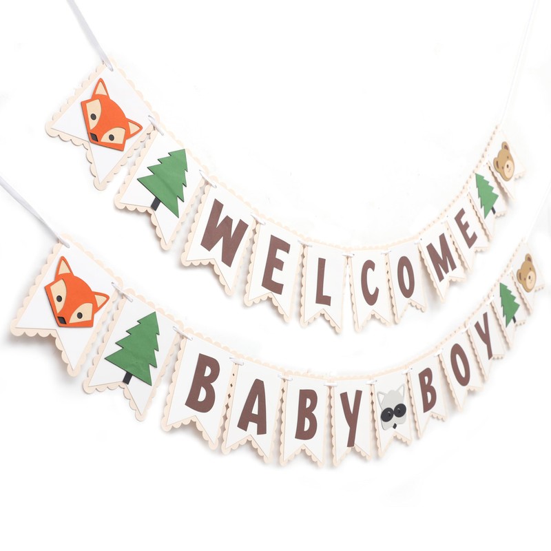 Woodland Welcome Baby Boy Banner - Forest Animals Birthday Decorations,Boys