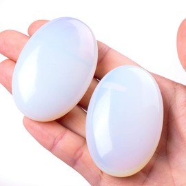 UFEEL Opalite Palm Stone Crystal Natural Chakra Reiki Polished Healing Love Oval Pocket Worry Stone Crystals for Anxiety Stress Relief Therapy