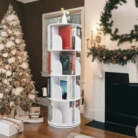 CNCEST Rotating Bookshelf Tower 360° Display Floor Standing Bookcase Bedroom Storage Rack Classroom Organizer Smooth Wooden Christmas Gift Home Decor - Tier: 5-Tier(Wood With Legs)