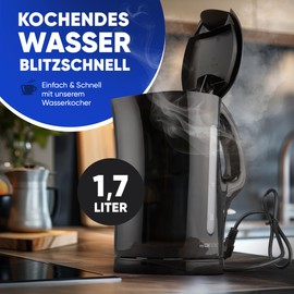 Clatronic® Wasserkocher | Kettle | Wasserkocher 1,7 L mit automatischer & manueller Abschaltung | herausnehmbarer Kalkfilter | max. 2200Watt | Wasserkocher | WK 3819 schwarz