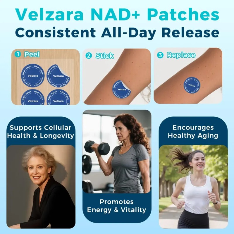 Velzara Parches Nad+ Veganos Resistentes Al Agua 30 Parches