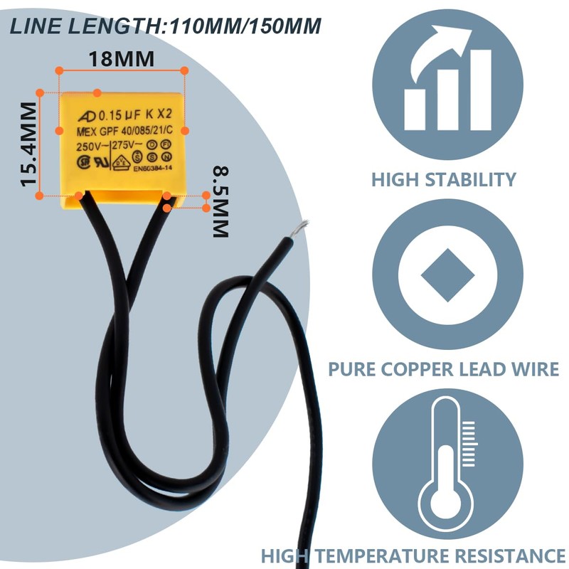Innfeeltech Safety Capacitors 0.15uF 275V X2 Anti-Interference Differential Interference Capacitors