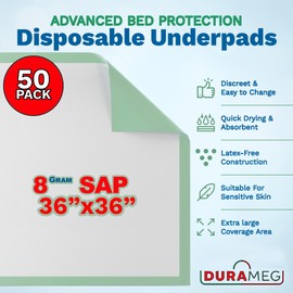 Chucks Disposable [50-Pads] Underpads 36x36 Incontinence Chux Pads - 8g Super Absorbent Polymer Protective Bed & Pee Pads for Babies, Kids, Adults & Elderly | Puppy Pads Large for Training Leak Proof