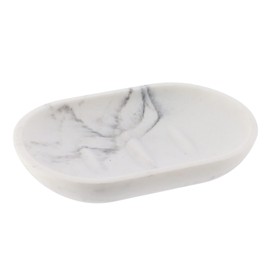 White Marble Resin Hand Soap Dish – Oval Design with Drainage for Bar or Jewelry – Modern Holder for Bathroom or Kitchen Countertops