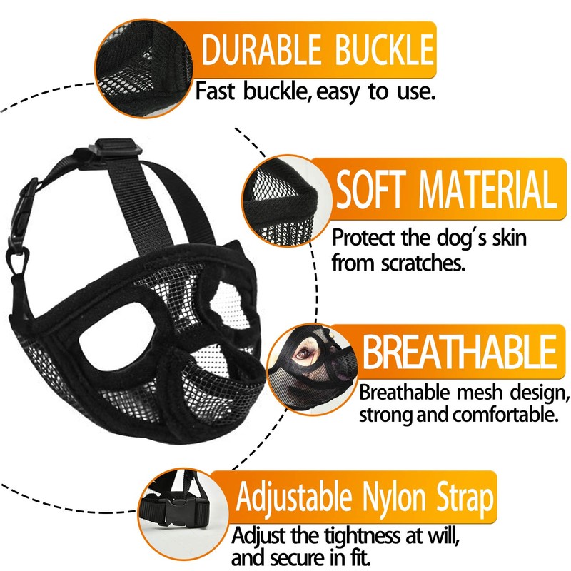 Short Snout Dog Muzzle - Adjustable Breathable Mesh Bulldog Muzzle,