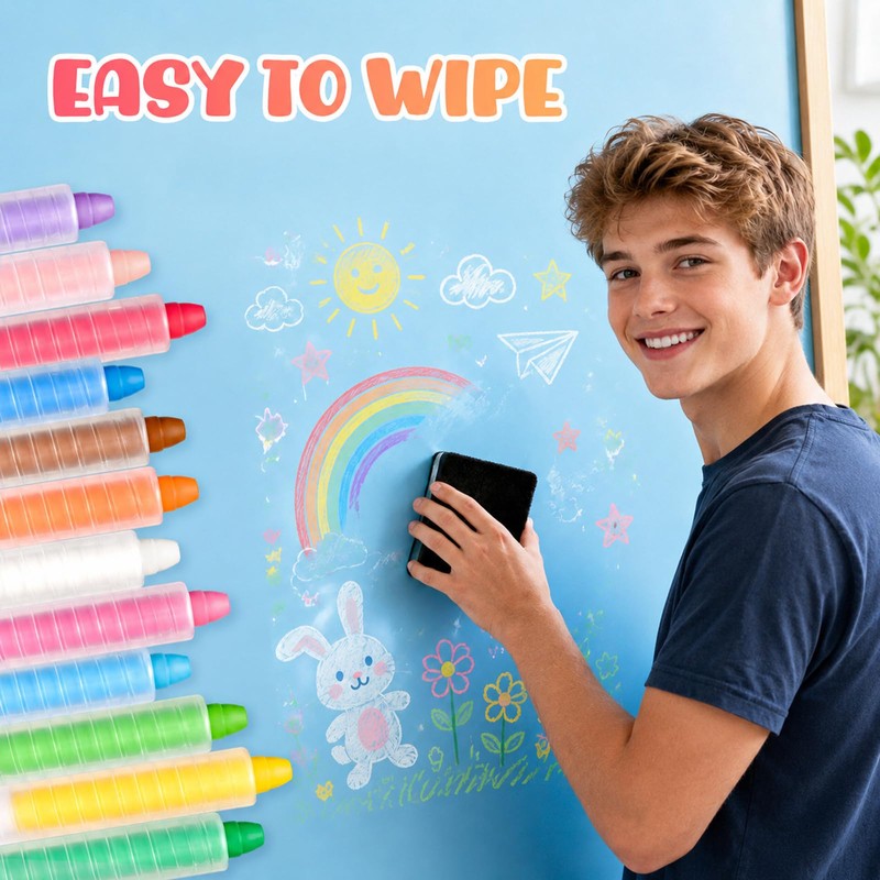 12Pcs Chalk with Pen Sleeve Colored Twistable Chalk for Blackboard