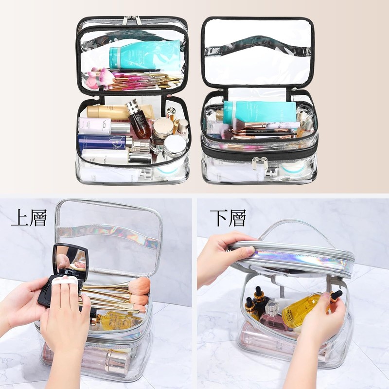 FLORPERRY Transparent Makeup Pouch, Double Layer, Cosmetic Storage Box, Makeup