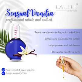 LALILL Nail Cuticle Oil 75 ml - Sensual Vanilla Nail Care Oil - Nail Oil Care for Nails Cuticles - Spa Manicure Nail Design Hands - Vegan - With Pipette