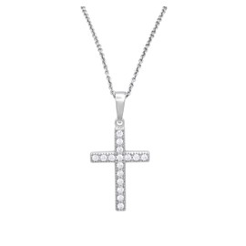 Women's Cross Necklace 925 Sterling Silver 16 Zirconia 45 cm Silver Chain Anchor Chain Necklace Chain, Silver, Cubic Zirconia