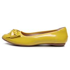 VenusCelia Women's Bows Dance Flat Shoes (7 M US,Yellow Patent)