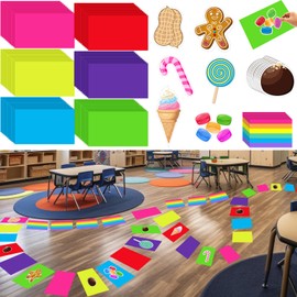 Dunzoom 86 Pcs Colorful PVC Floor Stickers Candy Theme Runway Carpet Colorful Ice Cream Pattern Stickers Hallway Runner Rug Party Decoration for Halloween Trunk or Treat Car Decor Life Size Candy Game