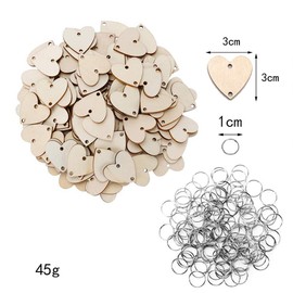 Toyvian 50pcs Wooden Board Heart Tags Wooden Love Heart Slices Discs with Holes and 50pcs Iron Loops Rings for Birthday Wedding Party