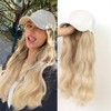 Baseball Cap with Attached Wavy Blonde Hair Extension, White Cap