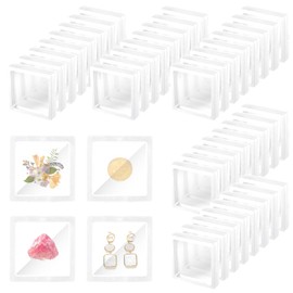 Soaoo 60 Pcs Floating Frame Display Stand Transparent Plastic 3D Floating Frame Clear PE Film Jewelry Box Coin Display Case for Medallion Shells (White,2.75 x 2.75 x 0.78'')