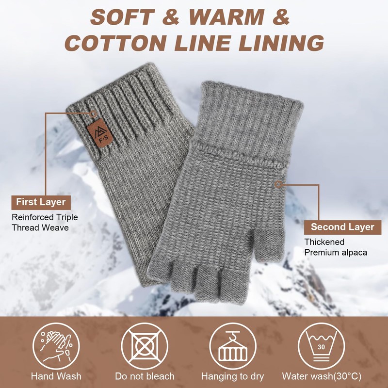 fauson Fingerless Gloves for Women -Winter Gloves Men Fingerless Glove