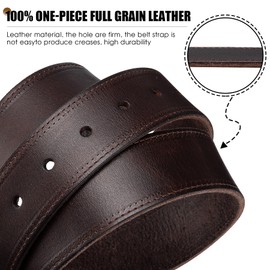 HJones Western Belts Genuine Full Grain Leather Belt for Belt Buckle Men's, 1.5" Replacement Belt Strap Without Buckle(Top-Brown,40inch)