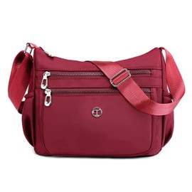 FORRICA Casual Shoulder Bag Women Large Crossbody Handbag Ladies Lightweight Nylon Messenger Bag Multiple Pockets Red