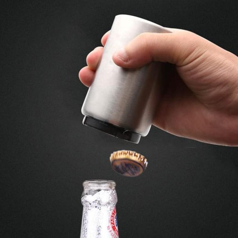 Premium Beer Bottle Opener, Magnetic Automatic Stainless Steel Push Down