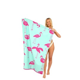 VELVETIO Beach Towel 100 x 180 cm, Extra Large 100% Microfiber Sand Free Towel for Adults, Lightweight Super Absorbent Printed Towel Sheet, Flamingo