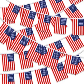 MARFOREVER 50 Pcs American Flags Banner, 52.5 FT Patriotic USA String Pennant Flags 4th of July Small Flags Mini Pennant Banner for Independence Day Red White and Blue Decorations Memorial Day