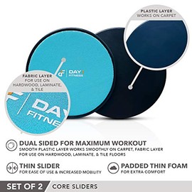 Core Sliders by Day 1 Fitness, Set of 2 - 2 COLOR OPTIONS - Dual Sided for Carpet and Hard Floors - Premium, Multipurpose Gliding Discs to Strengthen 