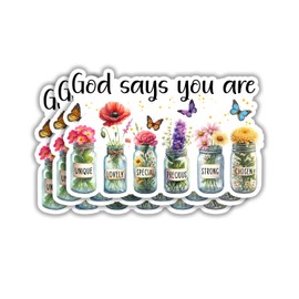 (3pcs) God Says You are Unique Lovely Special Precious Strong Chosen Bible Verse Stickers for Water Bottles Laptops Phones Kindle Car Hard Hat Jesus Christian Inspirational Quote Decals -Size 3x2