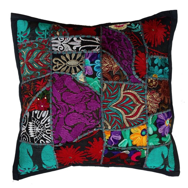 Rastogi Handicrafts Handmade Patchwork Cushion Pillow, Sari Patch Throw Pillow