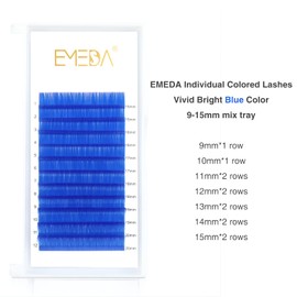 EMEDA Blue Eyelash Extension Flat Eyelashes Colourful Blue Light Eyelash Extension 0.07 mm D Curl 9-15 mm Mixed Matte Individual Salon Use Eyelash Extensions (0.07 mm, D 9-15 mm, Blue)
