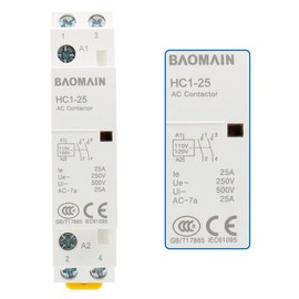 Baomain Universal AC Contactor HC1-25 AC 110V-120V 25A 2 Pole 50/60Hz Circuit Control 35mm DIN Rail