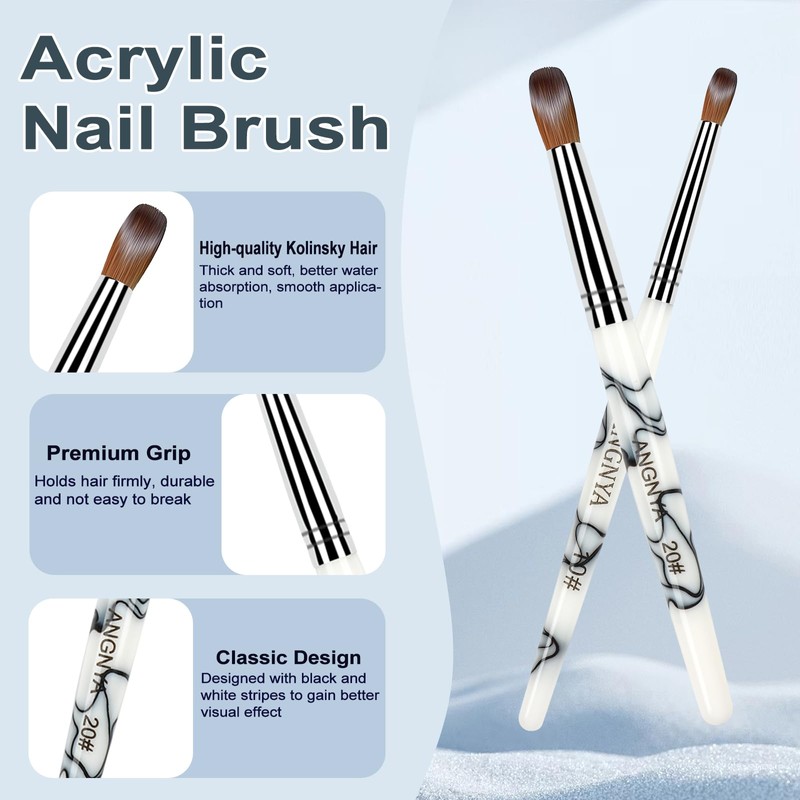 ANGNYA Big Size Acrylic Nail Brush Classical Design White Acrylic