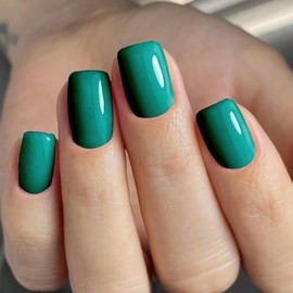 24Pcs Short Press On Nails Square Fake Nails Blackish Green Nails Press Ons With Artificial Glossy Designs Full Cover False Nails Acrylic Glue On Nails Reuseable Stick On Nails For Women