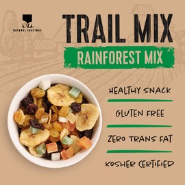 Natural Cravings Trail Mix Snack Dried Fruit Mix & Nuts Mix with Chocolate Chips, Peanuts, Cranberries, Raisins, Walnuts, Tropical Fruits (12 Pack, Rainforest Mix)