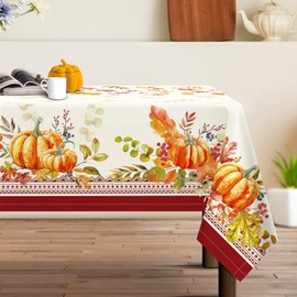 Arquiel Rectangular Tablecloth Washable Vintage Thanksgiving Tablecloths Maple Leaf Pumpkin Tablecloth for Party Picnic Autumn Dinner Decor (152 x 213 cm)