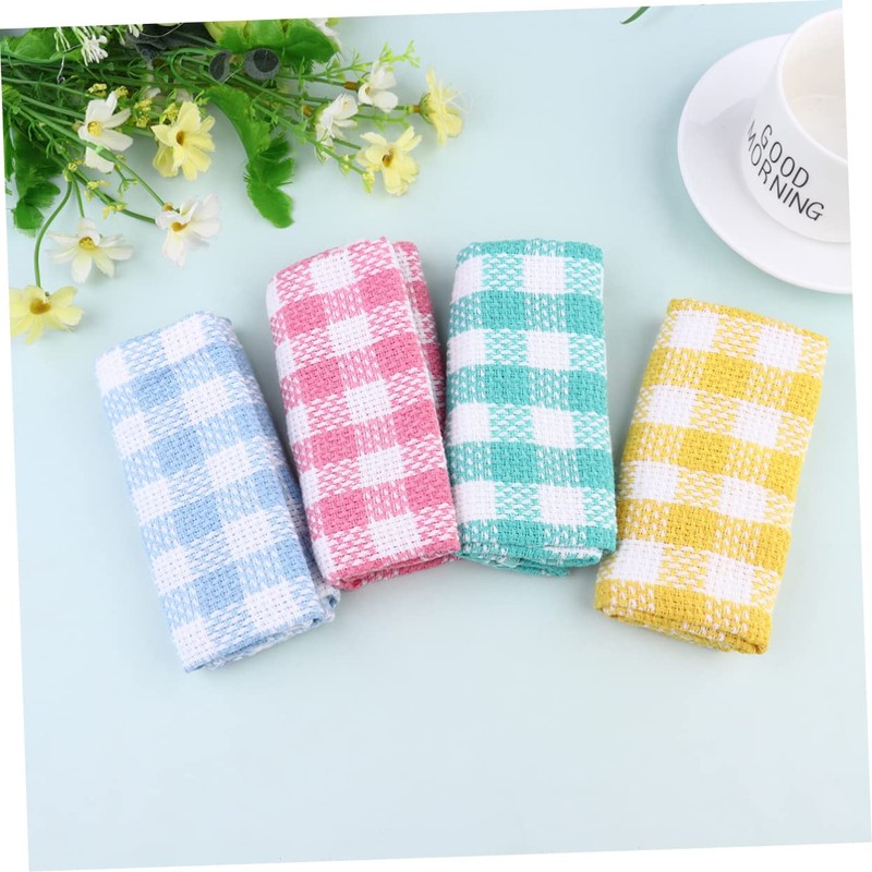 Baluue 8pcs Microfibre Dish Towels Plaid Pattern Cleaning Cloths Cotton
