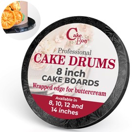 Cakebon Cakebon Cake Boards - Sturdy 1/2 Thick Drums - 8 Inch Professional Fully Wrapped Edges Black 1-Pack