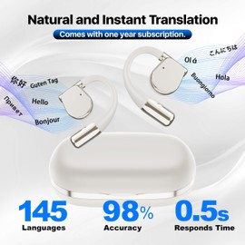 AI Language Translator Earbuds, OWS Real-Time 3-in-1 Translation Earbuds 144 Languages & Accents, Translation Device for Travel Business Learning, White