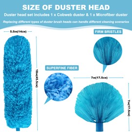 100 Inch Cobweb Duster, Spider Web Brush & Microfiber Feather Duster with 100" Extension Pole, Bendable Head, Scratch-Resistant Cover, Washable Duster for Home Ceiling, Fan, Furniture (Blue)