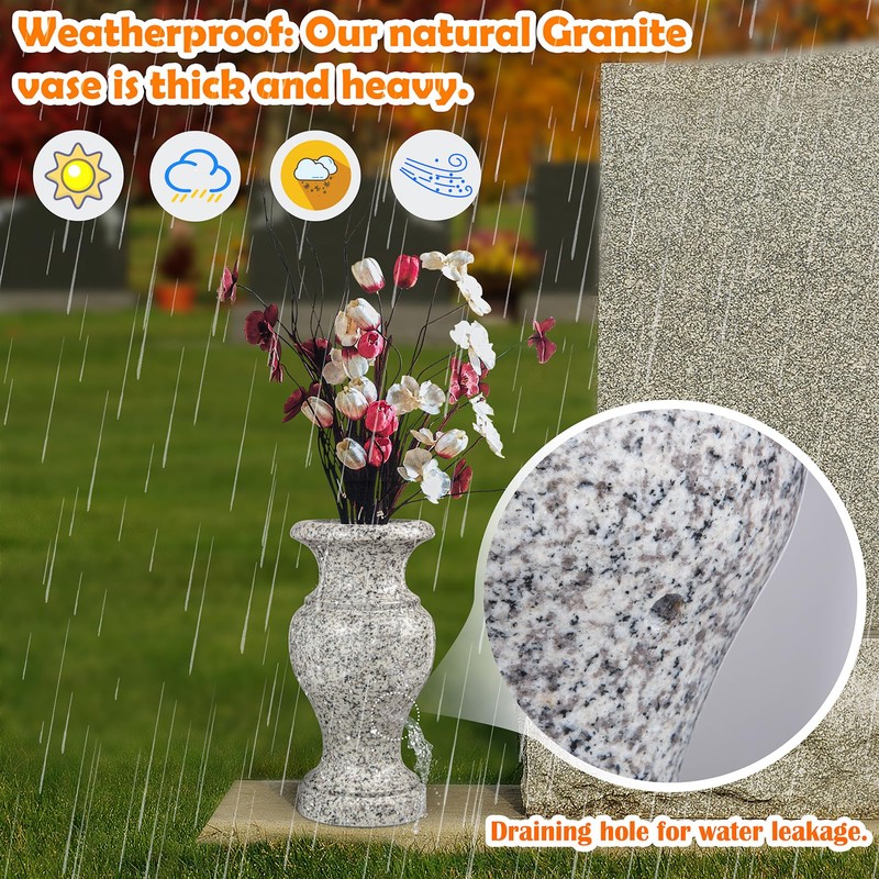 Cemetery Vase, Turned Granite Vase Polished, Memorial Stone Vases with