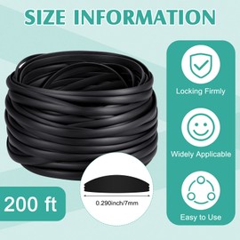 Yaomiao 0.29'' Width Flat Screen Spline Black Vinyl Screen Spline Flat Bottom and Curved Top Edge Window Screen Spline for Replace Glass Screen on Windows or Patio Screen Doors, 0.092 Thick (200ft)